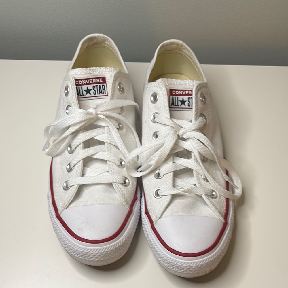 Converse All Star White Canvas Sneakers with Red Trim